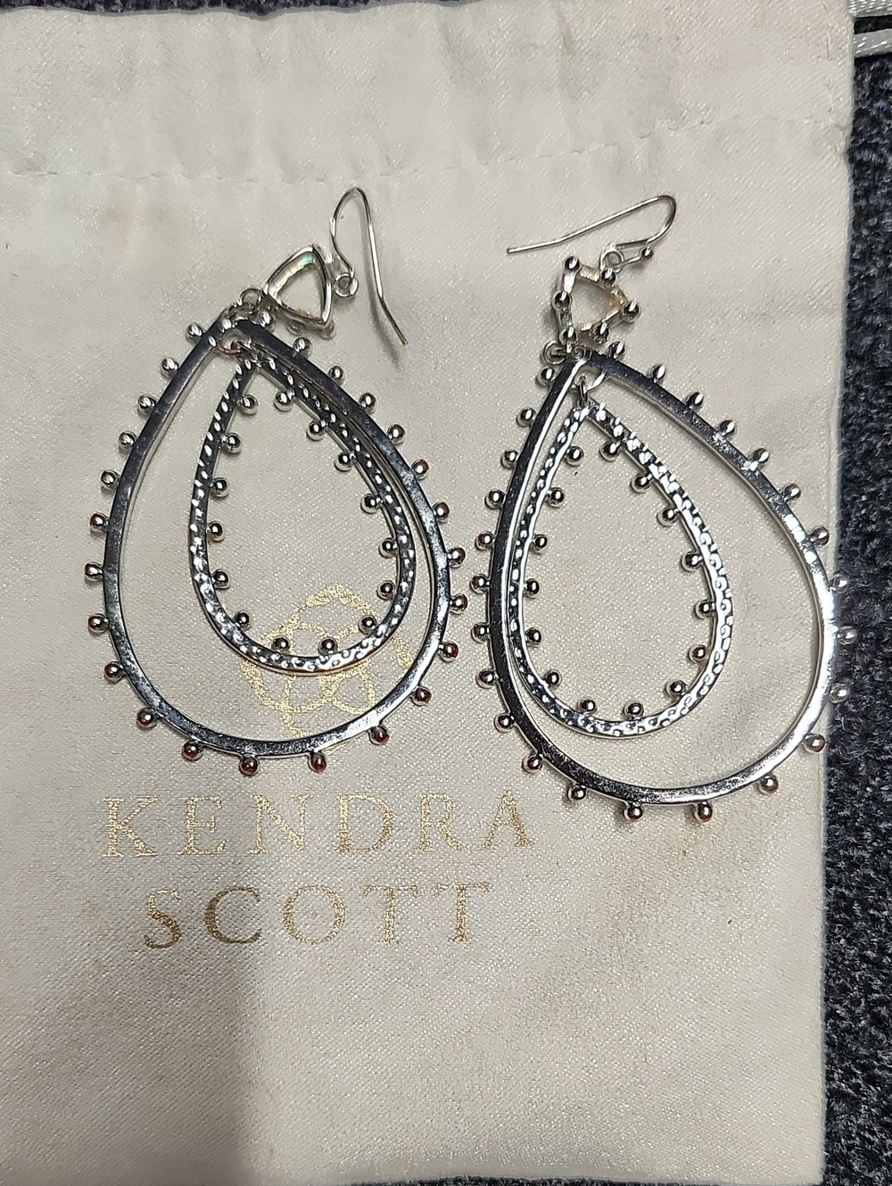 Kendra Scott Silver Double Teardrop Earrings with Bead Accents